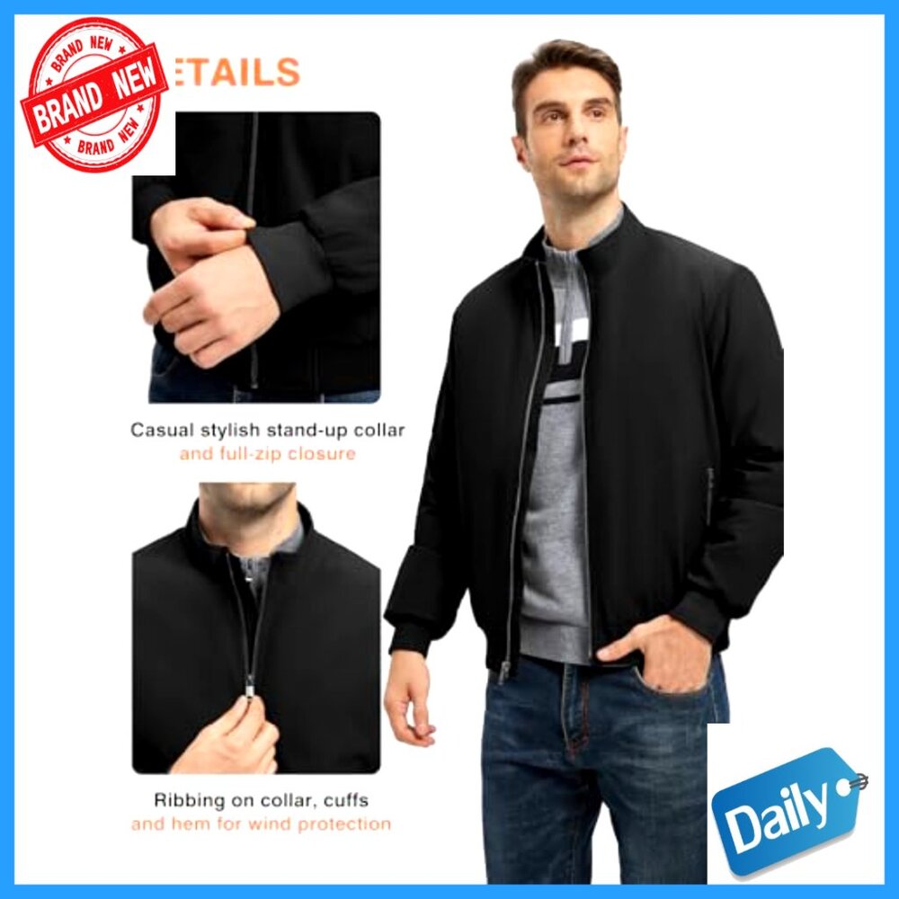 Men's Quilted Bomber Jacket Lightweight Windproof Water Resistant Casual Active - Picture 6 of 7